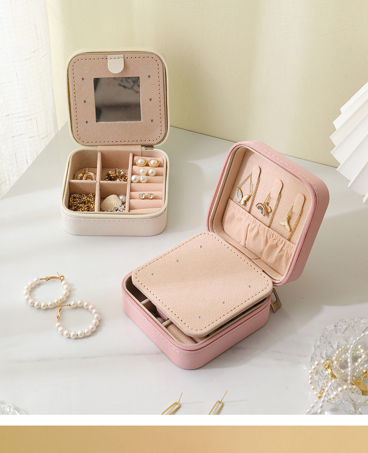 PU Leather Jewelry Box with small mirror for her