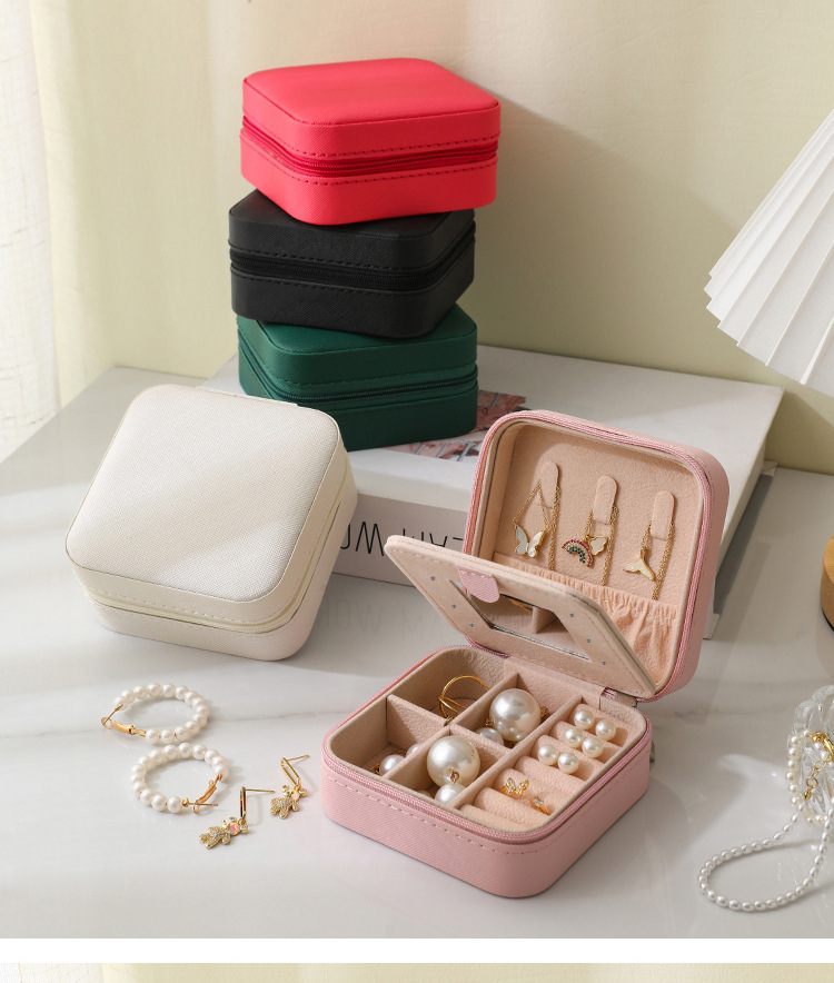 PU Leather Jewelry Box with small mirror for her